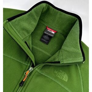 The North Face Full Zip Fleece Men's Large Green Tech Jacket Waffle Knit